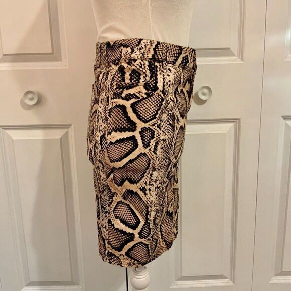 Zara Basic Tan Black Snakeskin Print Back Slit Straight Skirt Small - Picture 4 of 9